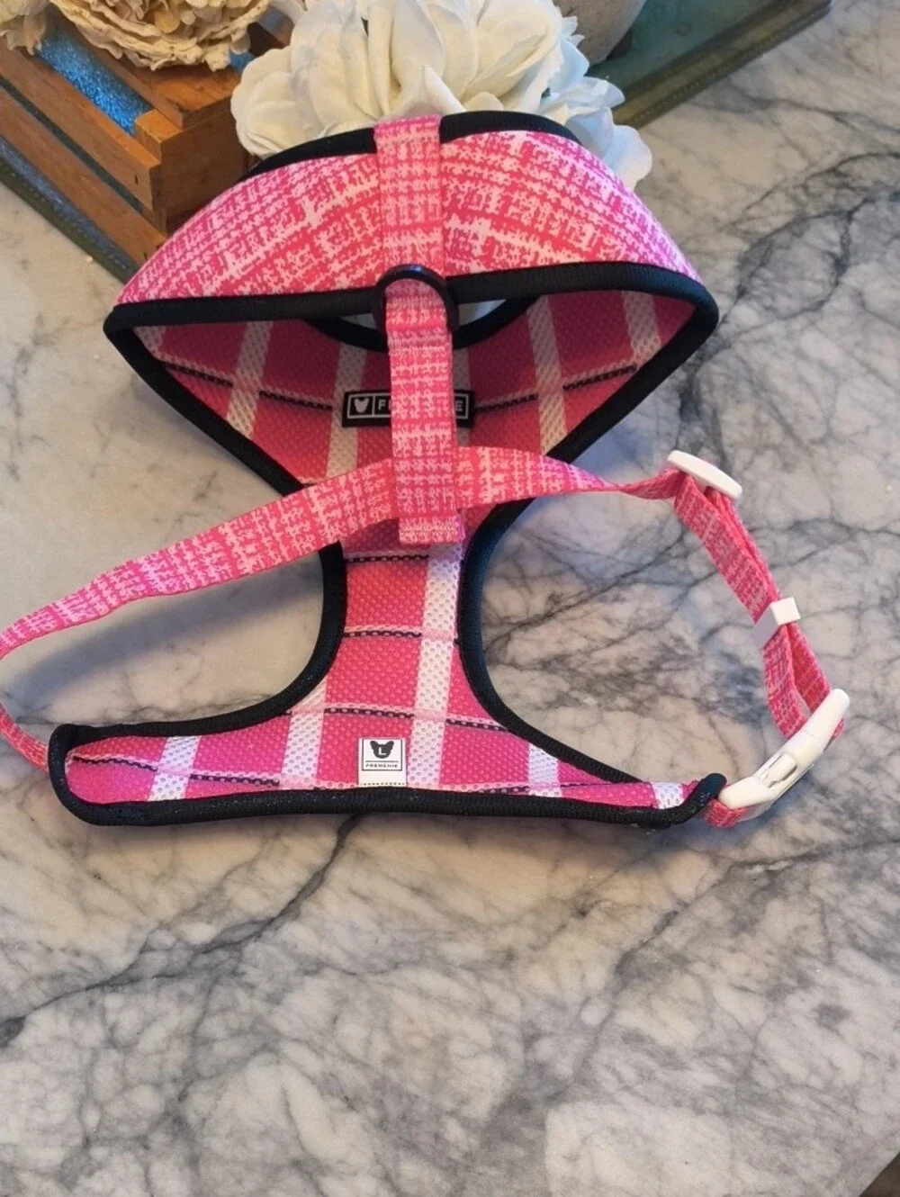 FRENCHIE REVERSIBLE Like New Large Pink Duo Patterned No-Pull Dog Harness -LARGE